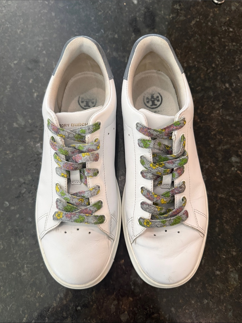 Tory Burch Howell White Leather Sneakers with Floral Multicolor Laces